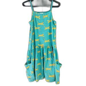 Hanna Andersson Girls' Teal Cheetah Print Summer Dress - Size 150 cm / US 12